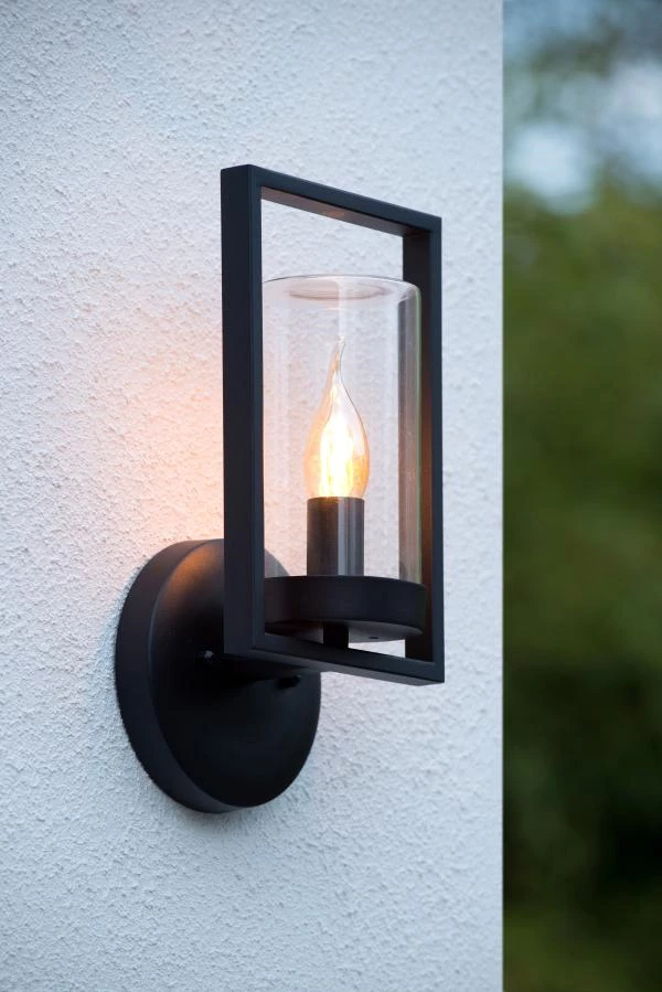 Lucide NISPEN - Wandlamp Buiten - 1xE14 - IP44 - Zwart - sfeer 1